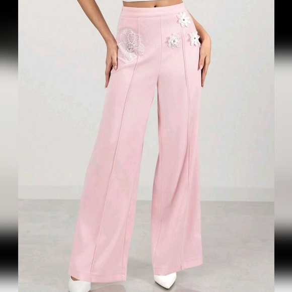 Pink Straight Leg Design Pleated Women Long Pants, New Autumn/Winter Style - Picture 4 of 4